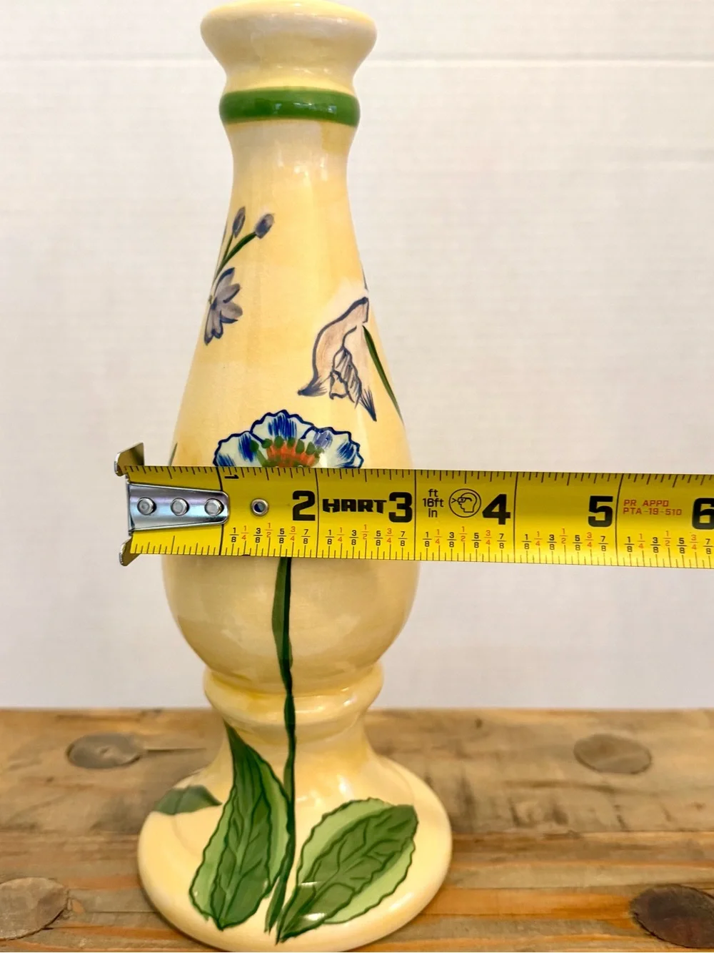 Blue Sky Yellow Ceramic Vase with Hand-Painted Floral Design